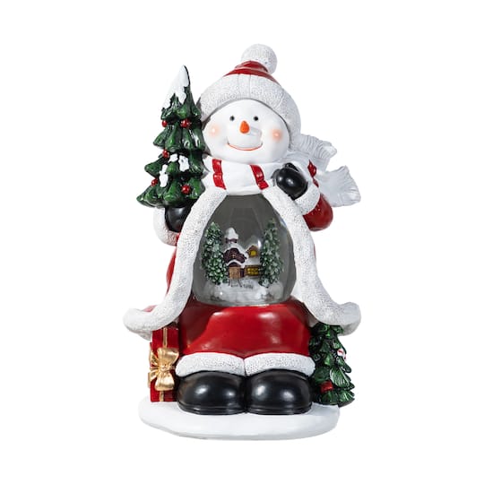 Glitzhome Christmas Resin Lighted Snowflakes Snowman Waterglobe Christmas Tabletop Decor, One Size, Multiple Colors